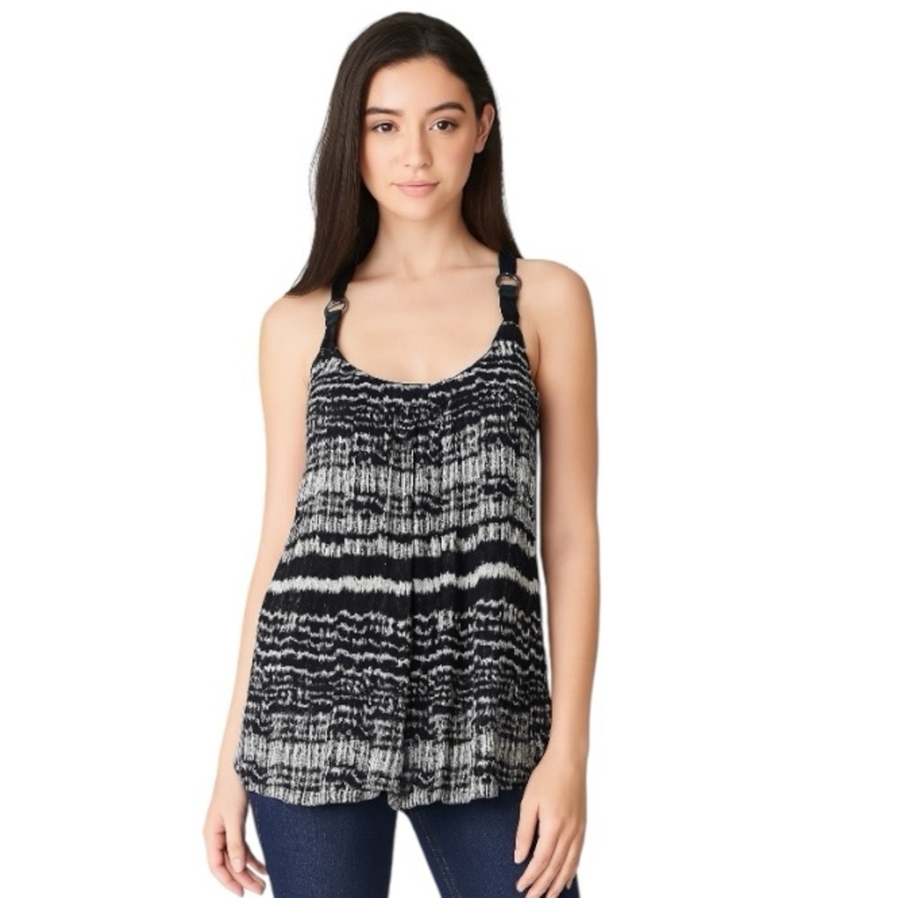Guess Black White Buckle Straps Streetwear Racerback Summer Beachy Blouse Size M